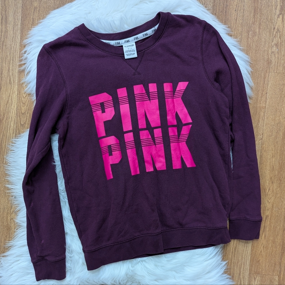 PINK Victoria's Secret Maroon And Pink Pull Over Sweatshirt